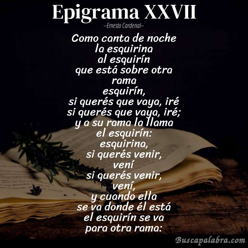 Poema epigrama XXVII de Ernesto Cardenal con fondo de libro