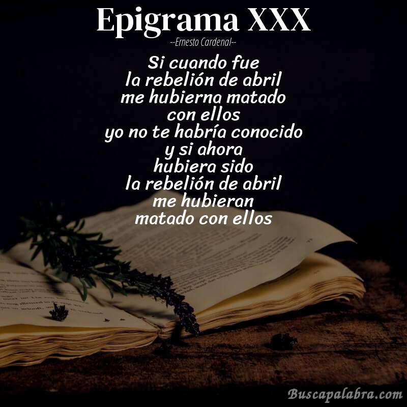 Poema epigrama XXX de Ernesto Cardenal con fondo de libro