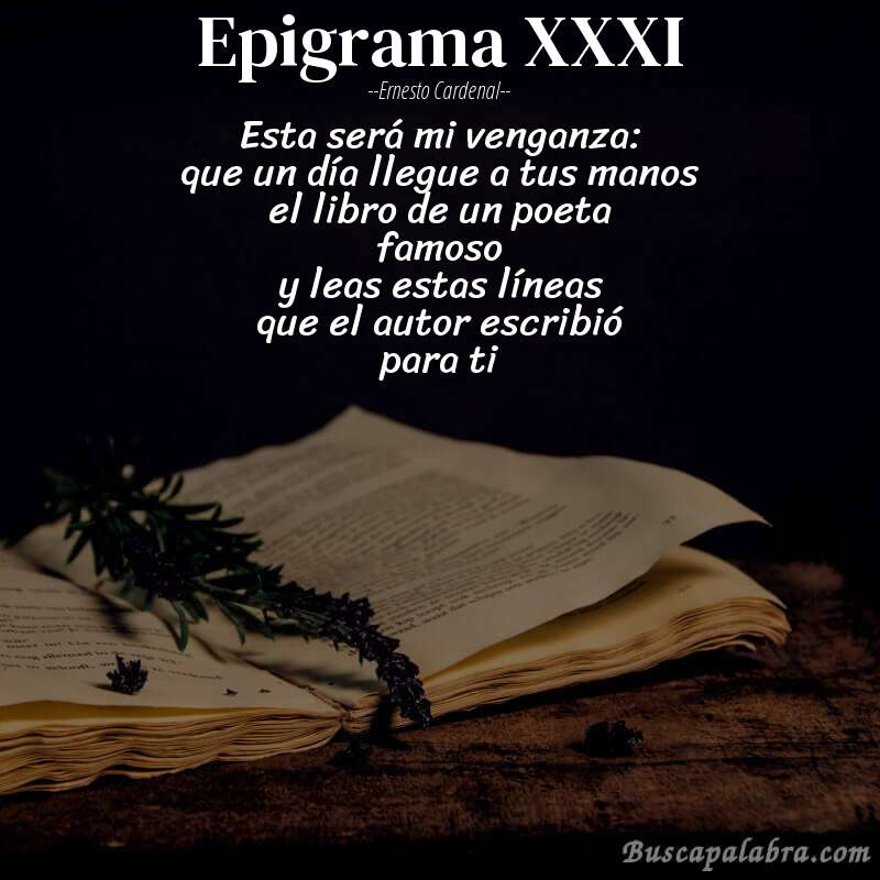 Poema epigrama XXXI de Ernesto Cardenal con fondo de libro