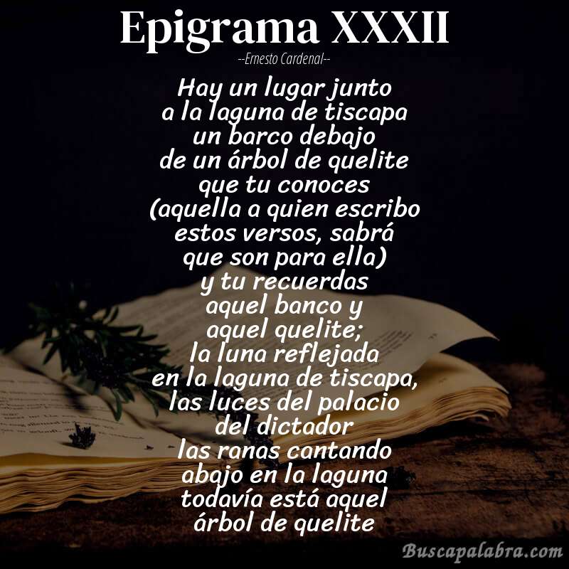 Poema epigrama XXXII de Ernesto Cardenal con fondo de libro