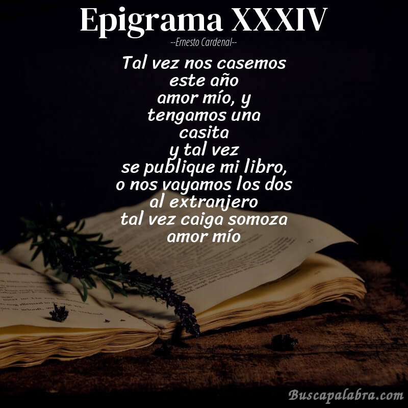 Poema epigrama XXXIV de Ernesto Cardenal con fondo de libro