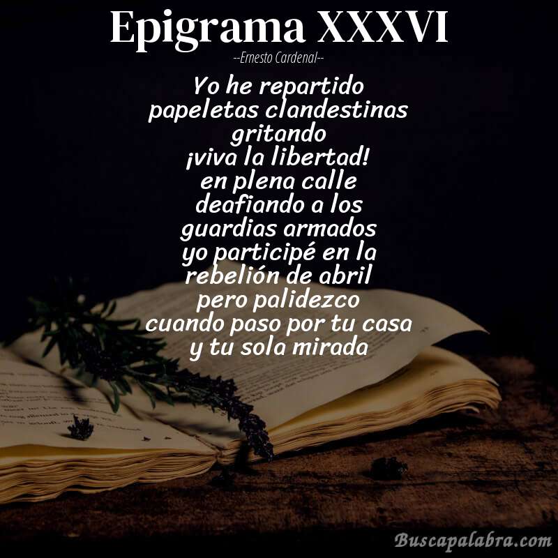 Poema epigrama XXXVI de Ernesto Cardenal con fondo de libro