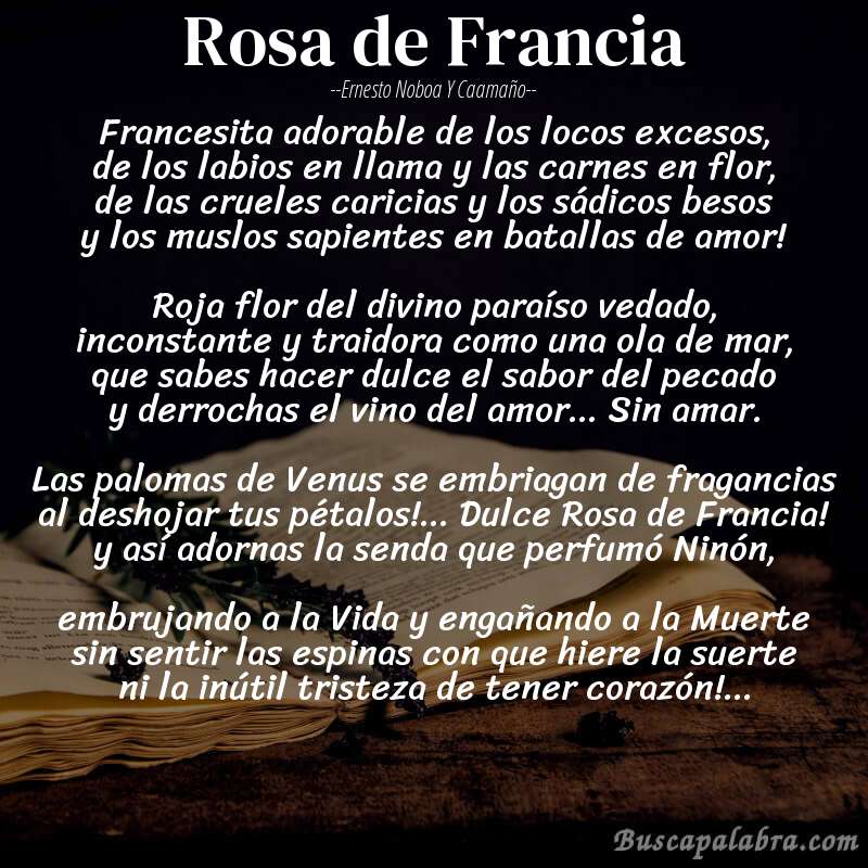 Poema Rosa de Francia de Ernesto Noboa y Caamaño con fondo de libro