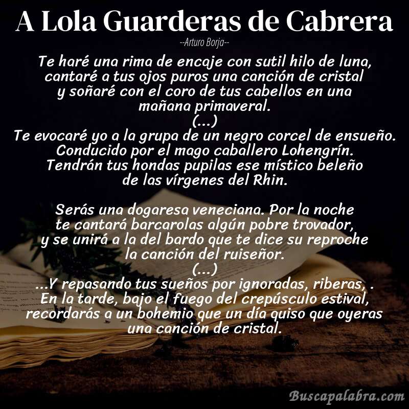 Poema A Lola Guarderas de Cabrera de Arturo Borja con fondo de libro