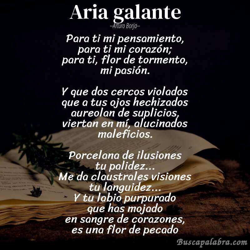 Poema Aria galante de Arturo Borja con fondo de libro