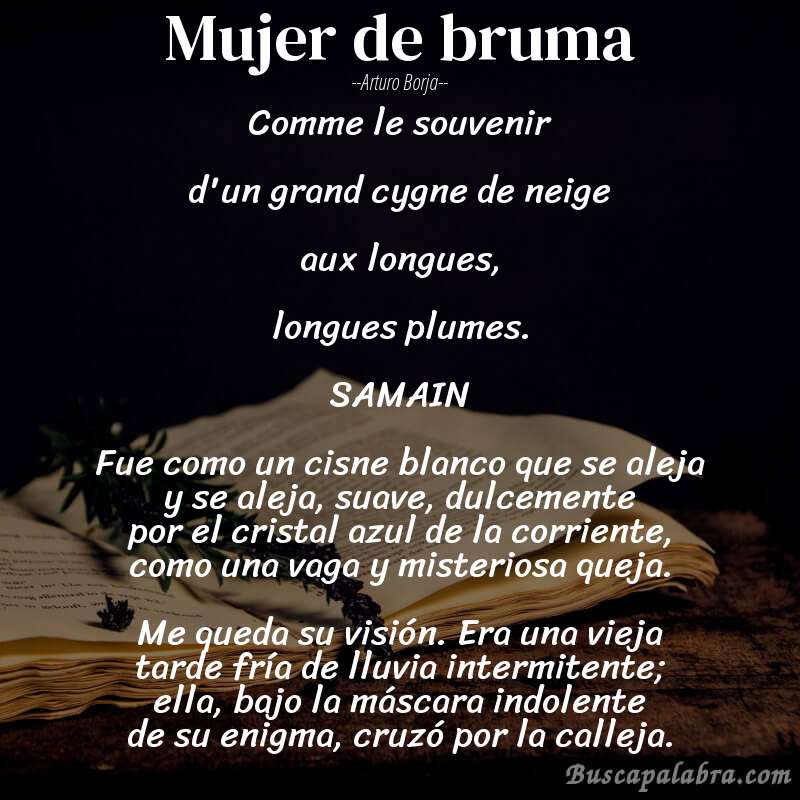 Poema Mujer de bruma de Arturo Borja con fondo de libro