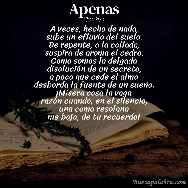 Poema apenas de Alfonso Reyes con fondo de libro