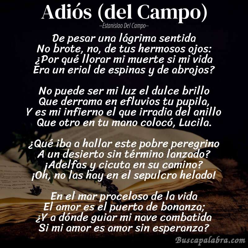 Poema Adiós (del Campo) de Estanislao del Campo con fondo de libro