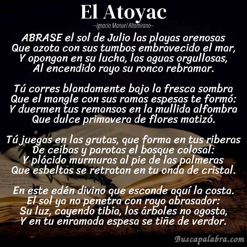 Poema El Atoyac de Ignacio Manuel Altamirano con fondo de libro