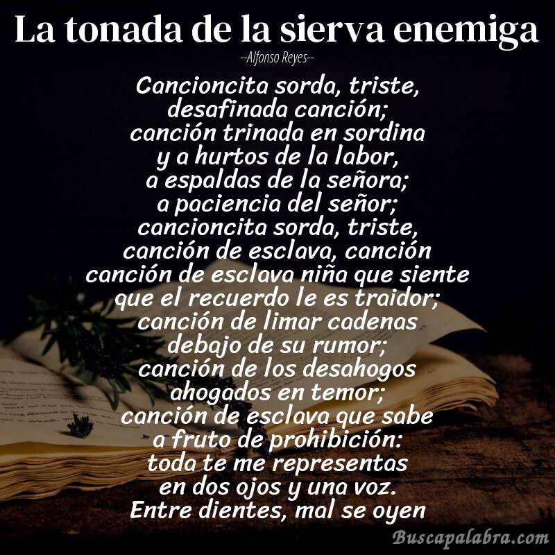 Poema la tonada de la sierva enemiga de Alfonso Reyes con fondo de libro