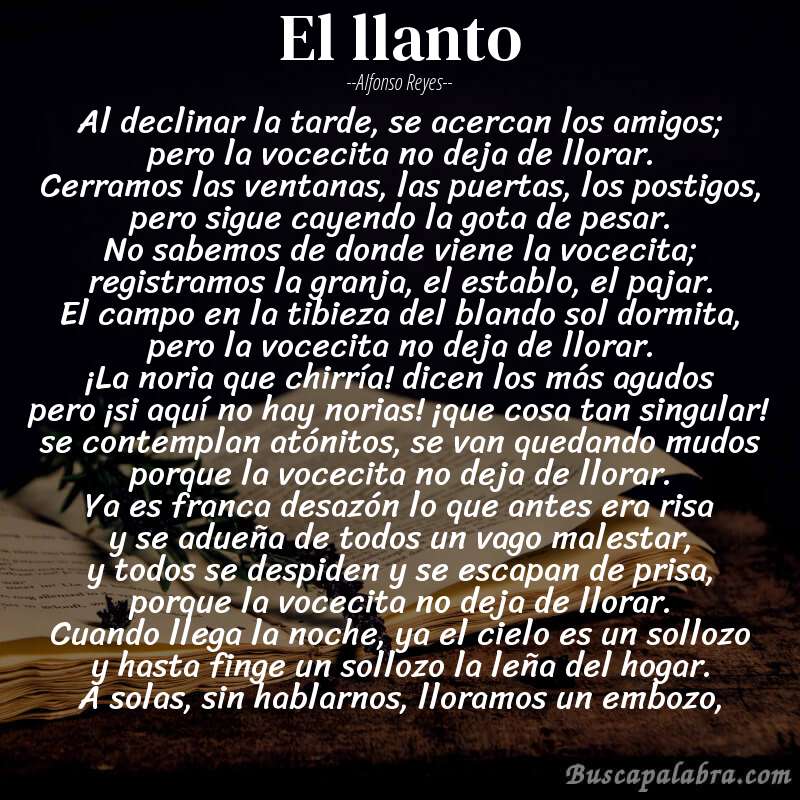 Poema el llanto de Alfonso Reyes con fondo de libro