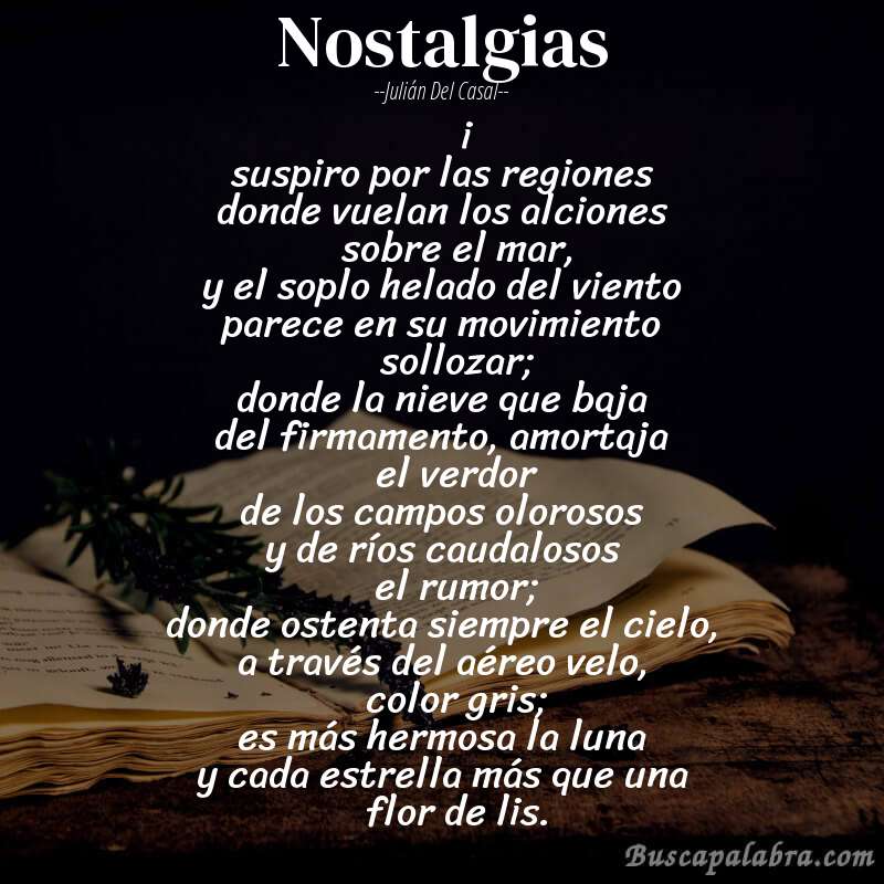 Poema nostalgias de Julián del Casal con fondo de libro