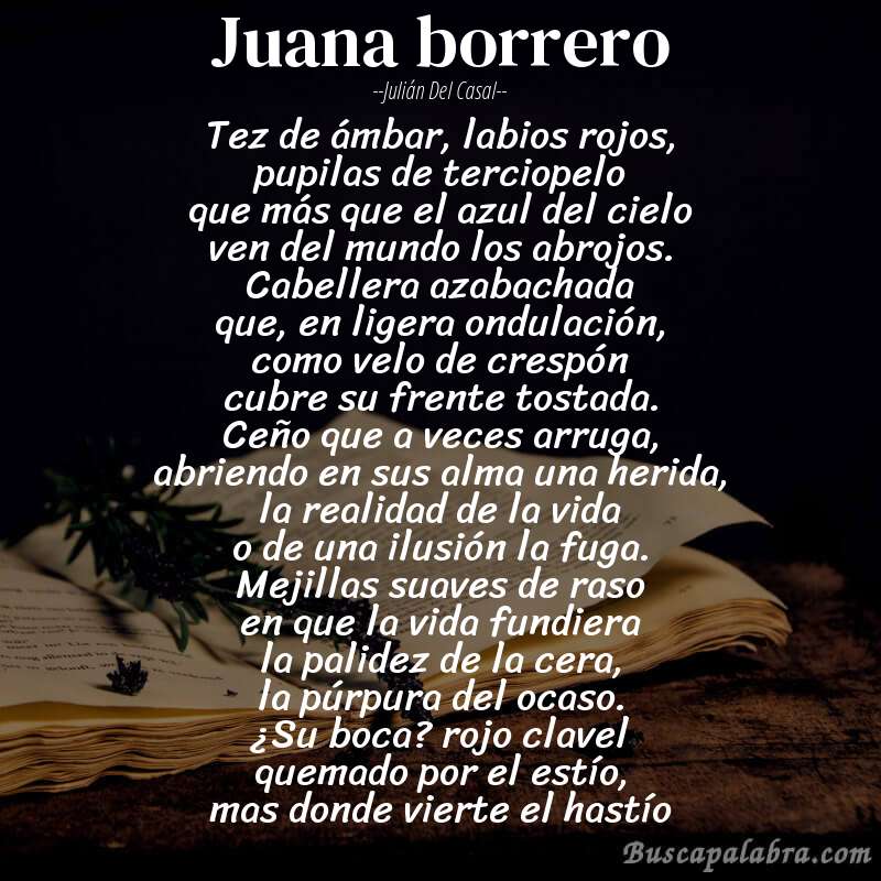 Poema juana borrero de Julián del Casal con fondo de libro
