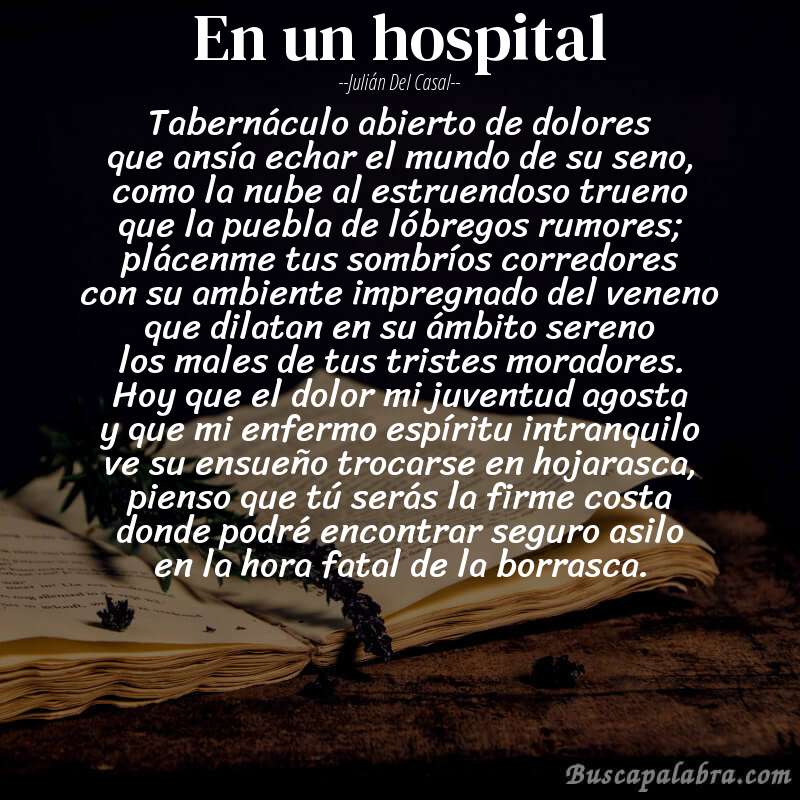 Poema en un hospital de Julián del Casal con fondo de libro