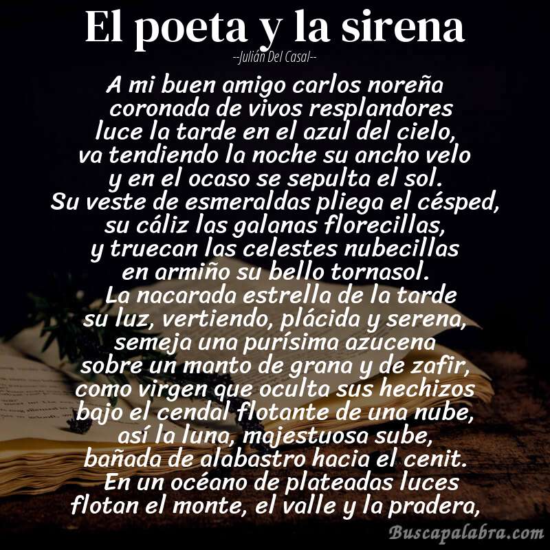 Poema el poeta y la sirena de Julián del Casal con fondo de libro