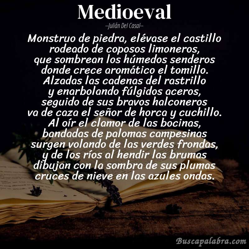 Poema medioeval de Julián del Casal con fondo de libro