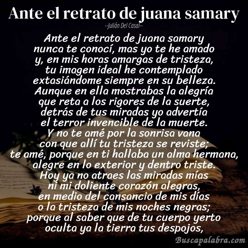 Poema ante el retrato de juana samary de Julián del Casal con fondo de libro