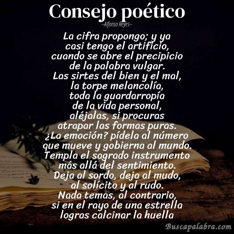 Poema consejo poético de Alfonso Reyes con fondo de libro