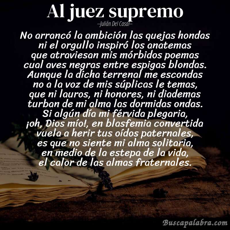 Poema al juez supremo de Julián del Casal con fondo de libro