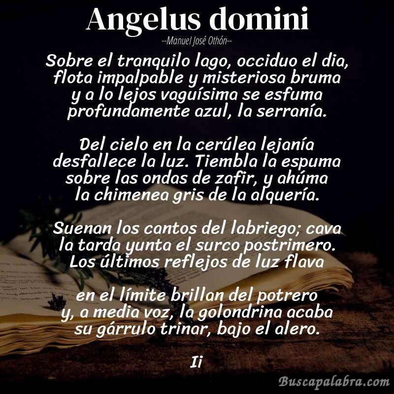 Poema angelus domini de Manuel José Othón con fondo de libro