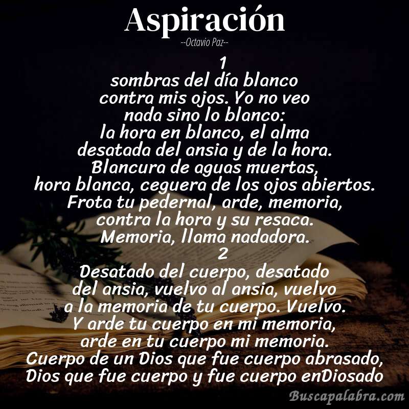 Poema aspiración de Octavio Paz con fondo de libro