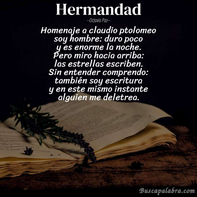 Poema hermandad de Octavio Paz con fondo de libro