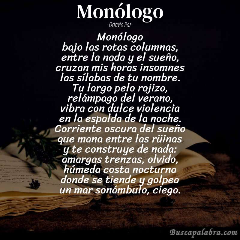 Poema monólogo de Octavio Paz con fondo de libro