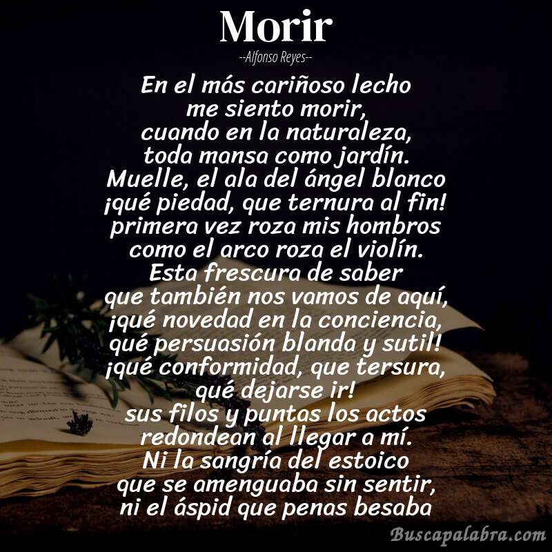 Poema morir de Alfonso Reyes con fondo de libro