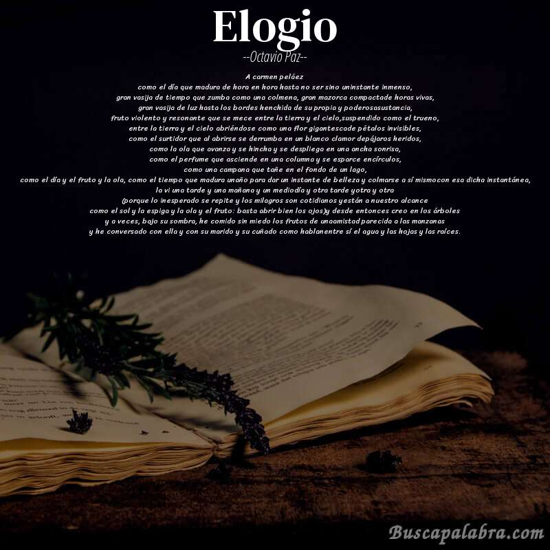 Poema elogio de Octavio Paz con fondo de libro