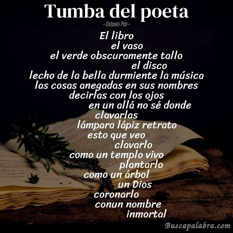 Poema tumba del poeta de Octavio Paz con fondo de libro