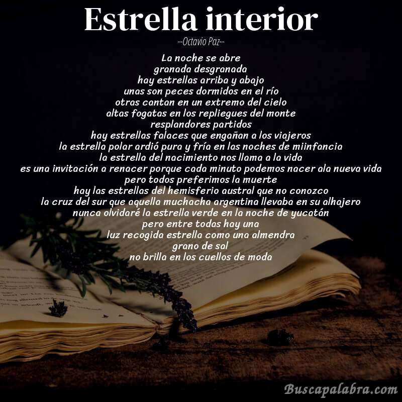 Poema estrella interior de Octavio Paz con fondo de libro