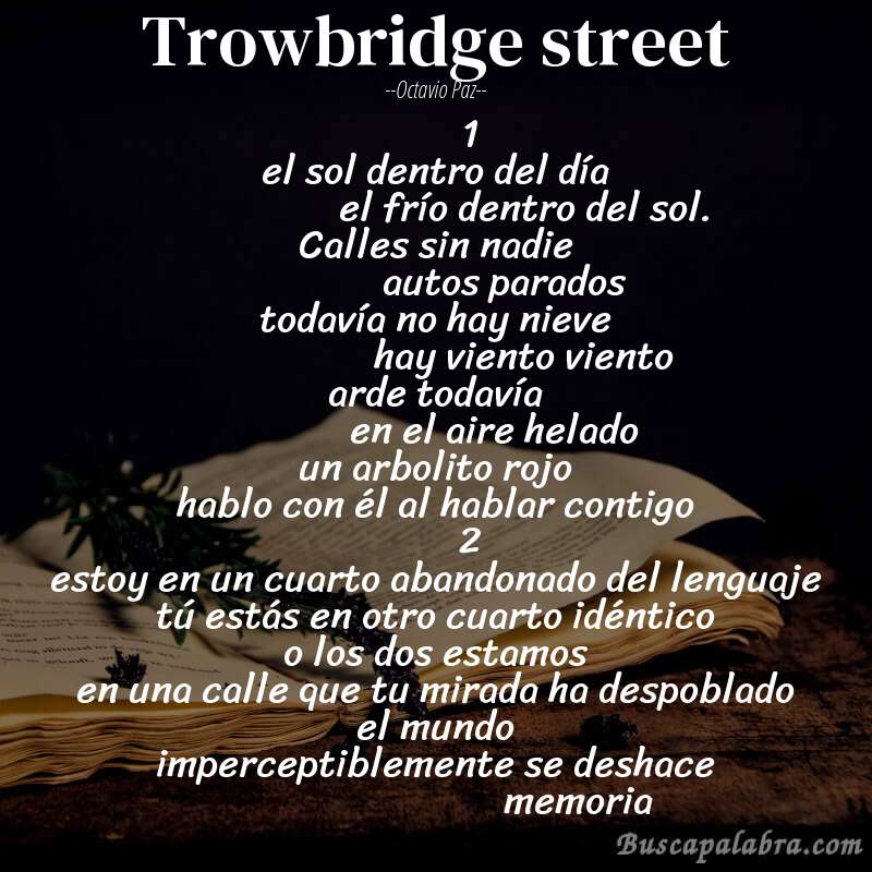 Poema trowbridge street de Octavio Paz con fondo de libro