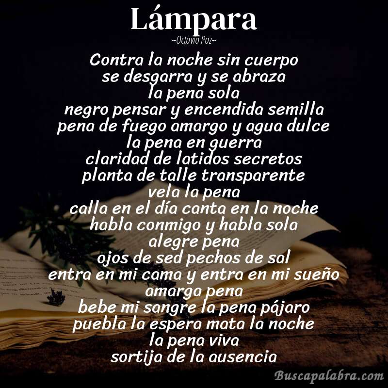 Poema lámpara de Octavio Paz con fondo de libro