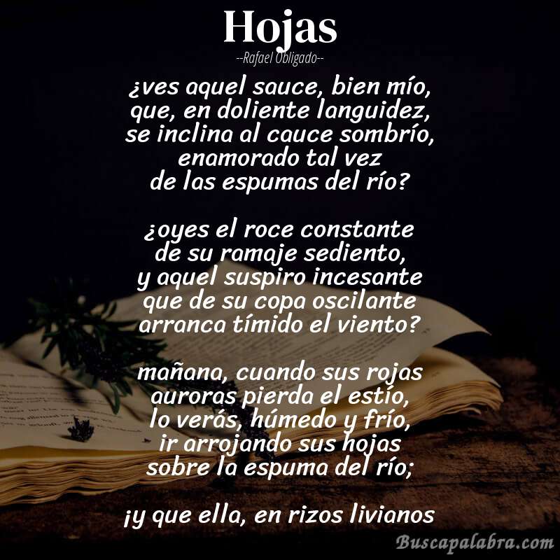 Poema hojas de Rafael Obligado con fondo de libro