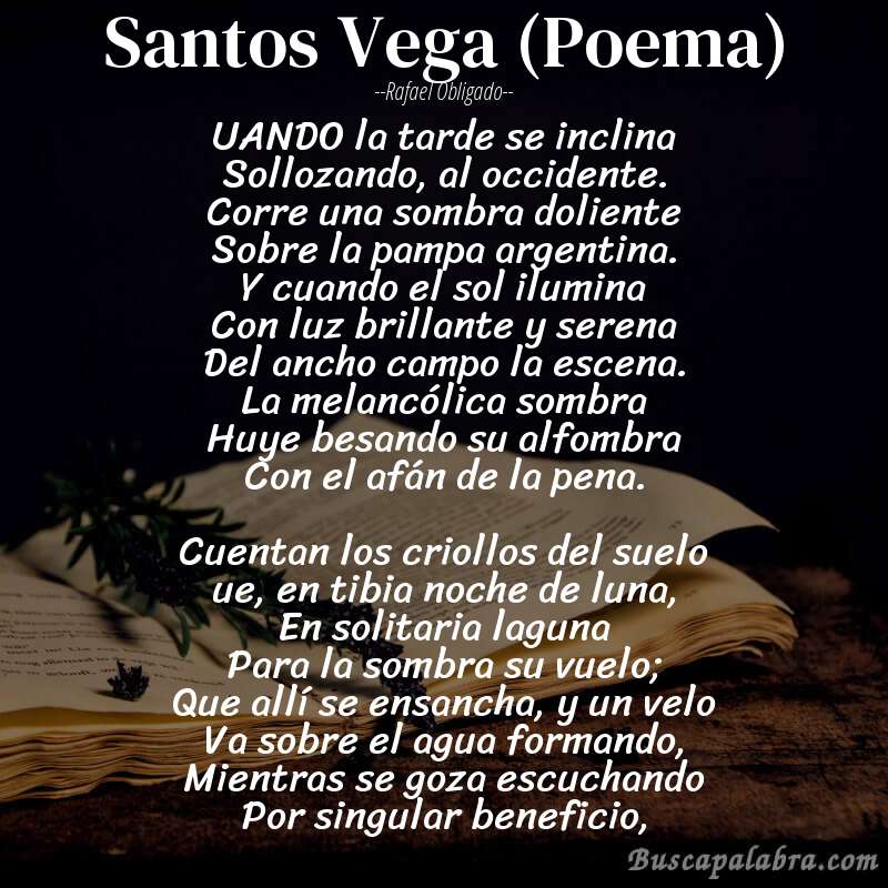 Poema Santos Vega (Poema) de Rafael Obligado con fondo de libro