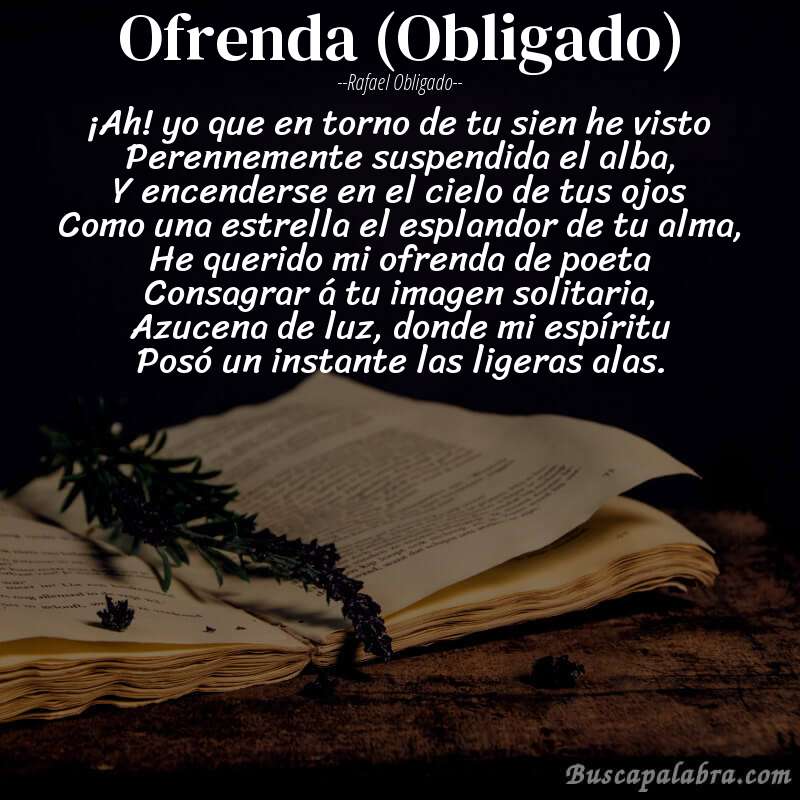 Poema Ofrenda (Obligado) de Rafael Obligado con fondo de libro