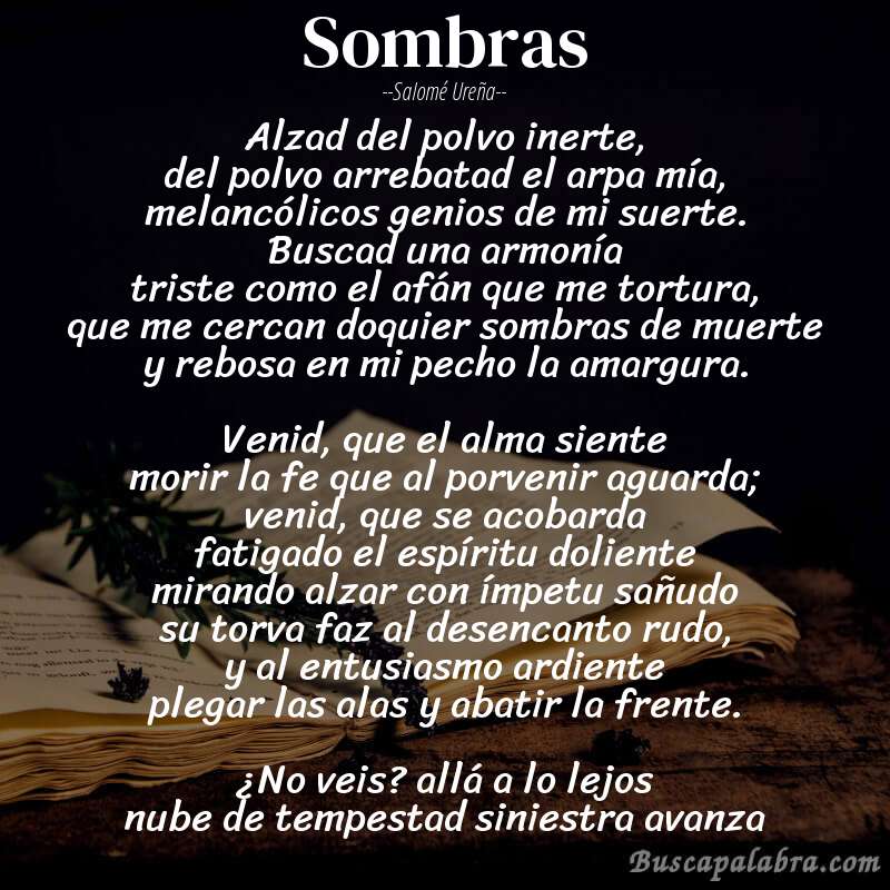 Poema sombras de Salomé Ureña con fondo de libro