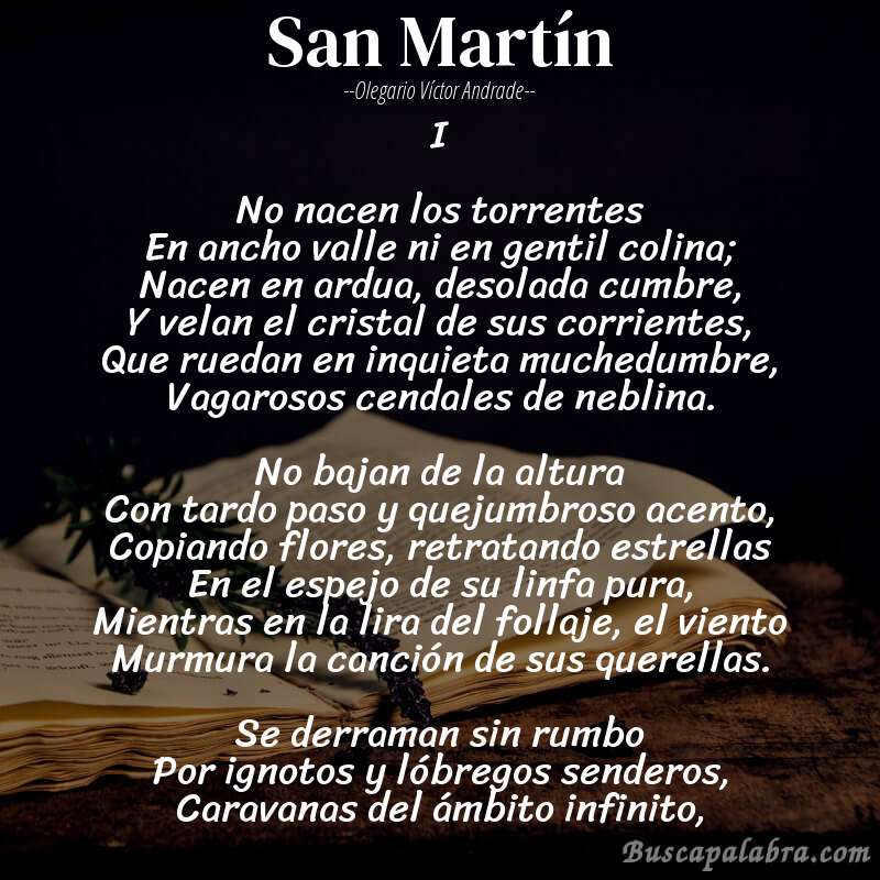 Poema San Martín de Olegario Víctor Andrade con fondo de libro
