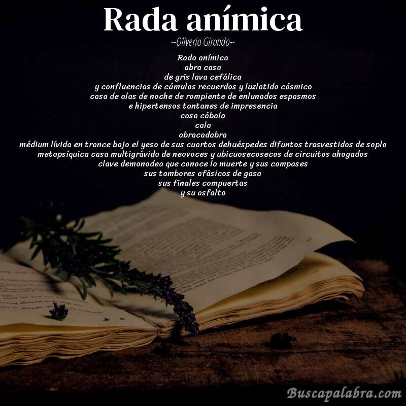 Poema rada anímica de Oliverio Girondo con fondo de libro