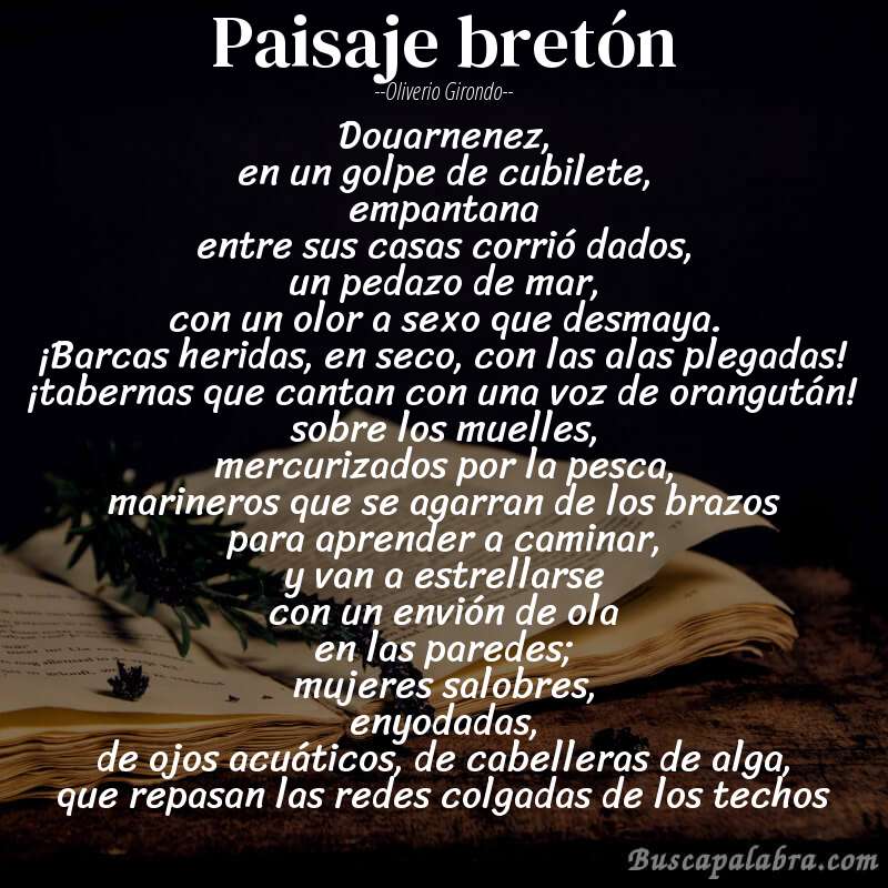 Poema paisaje bretón de Oliverio Girondo con fondo de libro