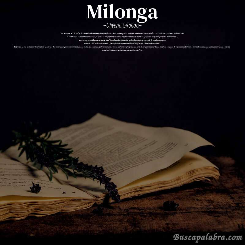 Poema milonga de Oliverio Girondo con fondo de libro