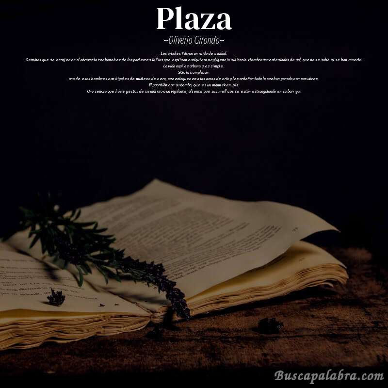 Poema plaza de Oliverio Girondo con fondo de libro