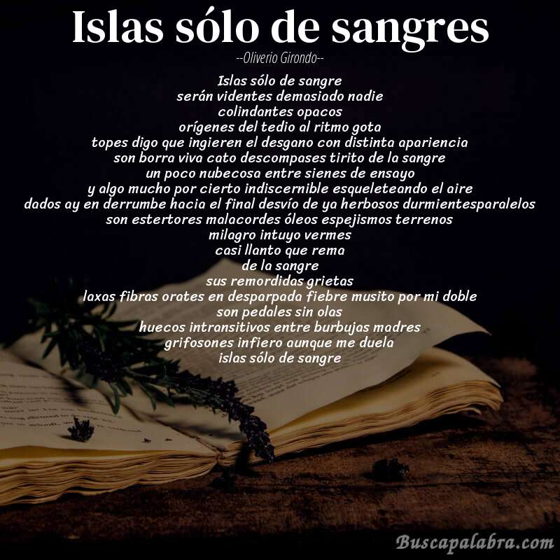 Poema islas sólo de sangres de Oliverio Girondo con fondo de libro
