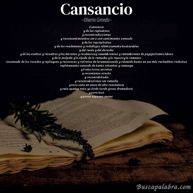 Poema cansancio de Oliverio Girondo con fondo de libro
