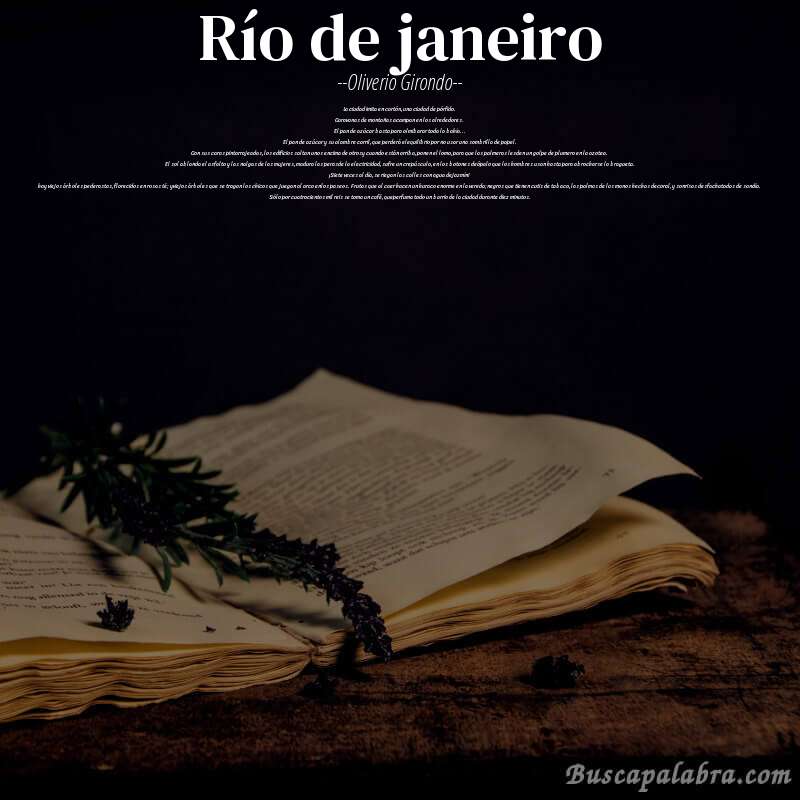 Poema río de janeiro de Oliverio Girondo con fondo de libro