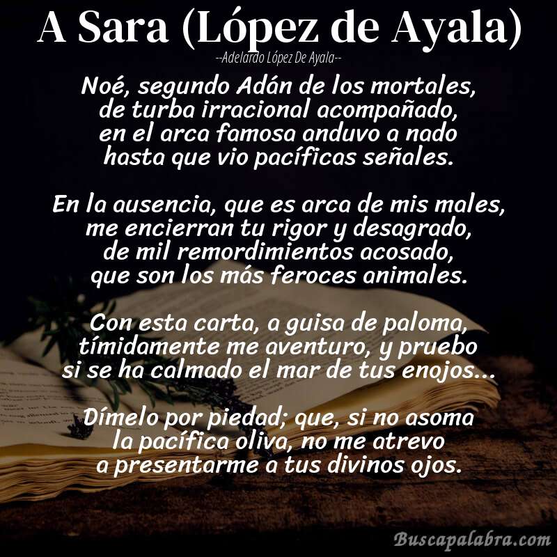 Poema A Sara (López de Ayala) de Adelardo López de Ayala con fondo de libro