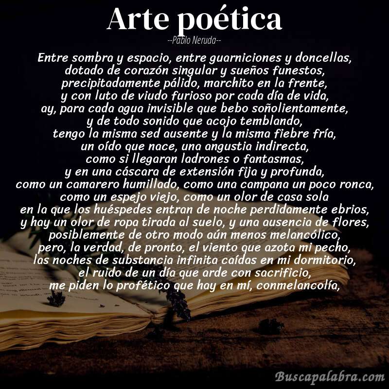 Poema arte poética de Pablo Neruda con fondo de libro