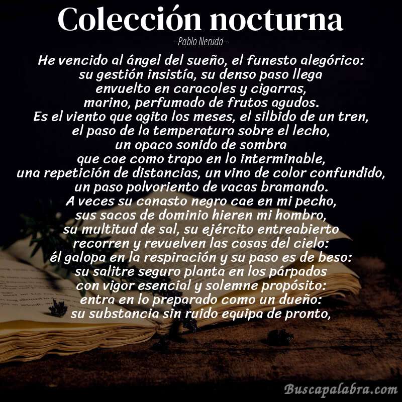 Poema colección nocturna de Pablo Neruda con fondo de libro
