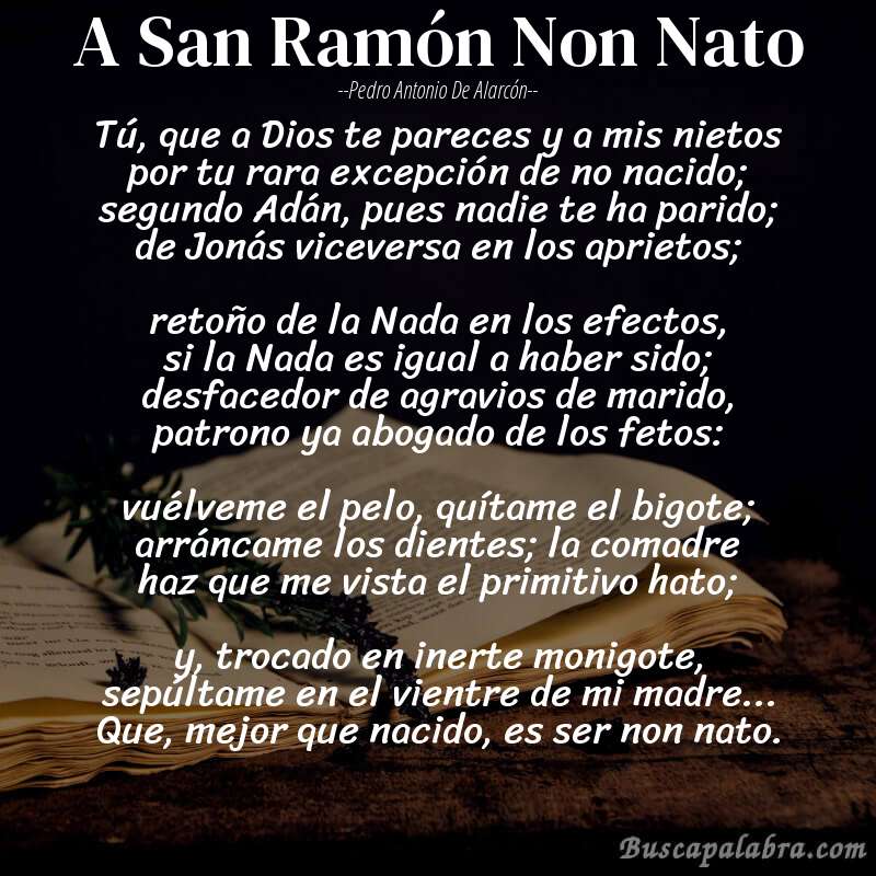 Poema A San Ramón Non Nato de Pedro Antonio de Alarcón con fondo de libro