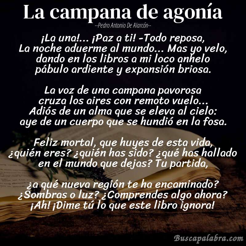 Poema La campana de agonía de Pedro Antonio de Alarcón con fondo de libro
